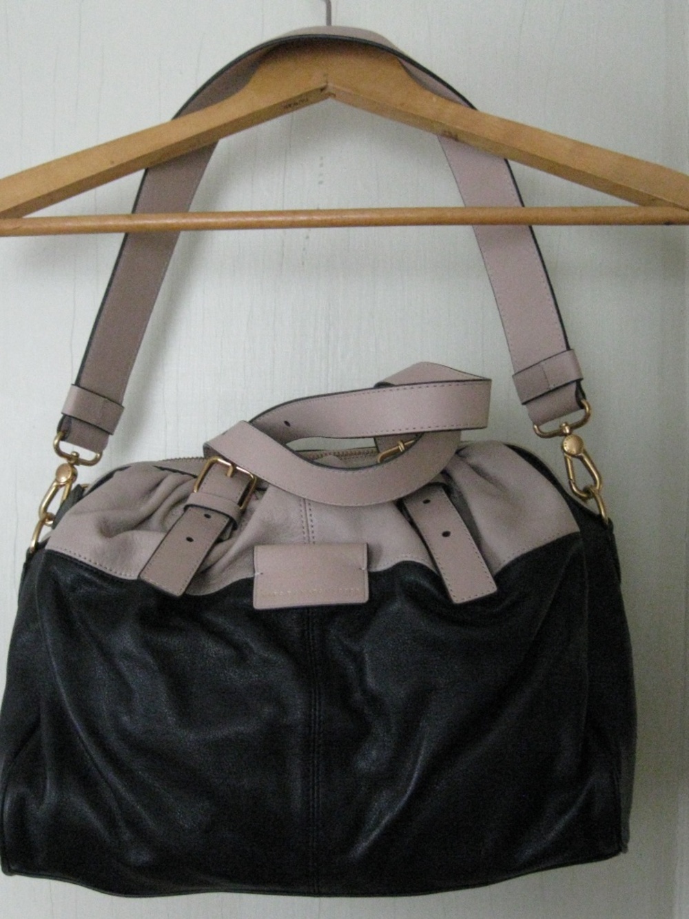 Marc by Marc Jacobs black and beige leather satchel bag with a top handle